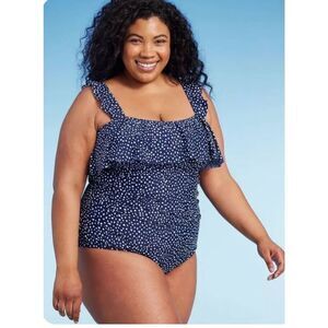 Kona Sol blue polka dot one piece swimsuit size‎ 17 beach vacation